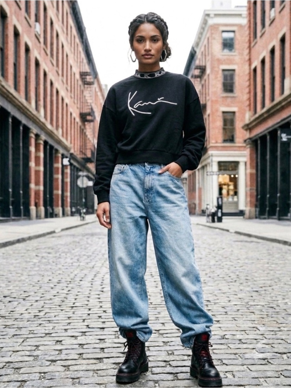 Karl Kani Black Signature Embroidered Logo Crewneck Streetwear Y2K SweatshirtXS